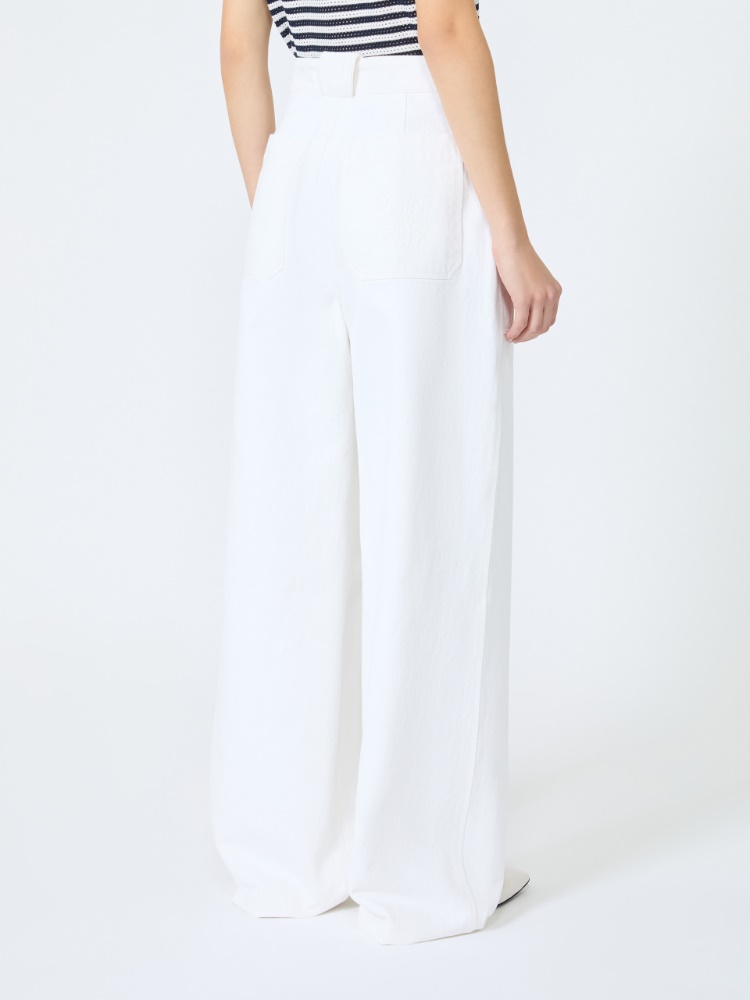 Cotton bull denim wide-leg trousers - WHITE - 3