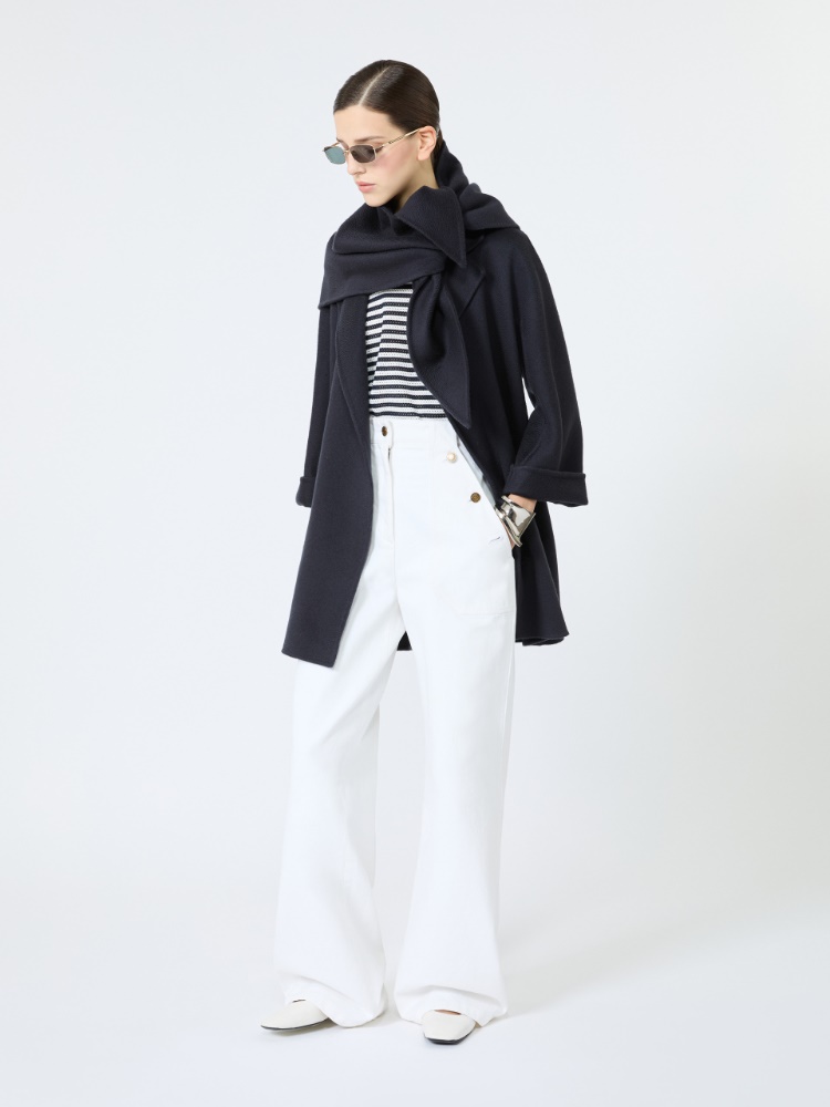 Cotton bull denim wide-leg trousers - WHITE