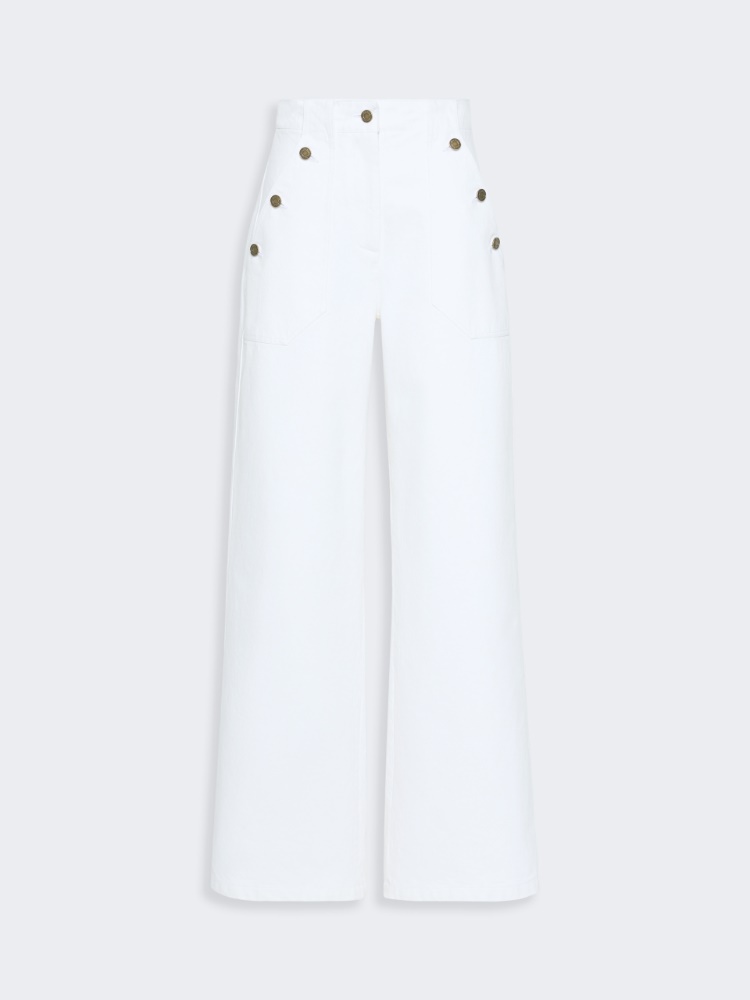 Cotton bull denim wide-leg trousers - WHITE