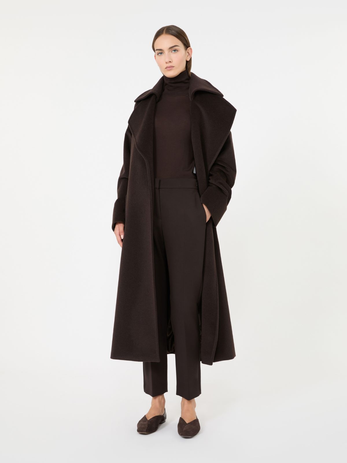 Slim double woollen cloth trousers - DARK BROWN - Max Mara