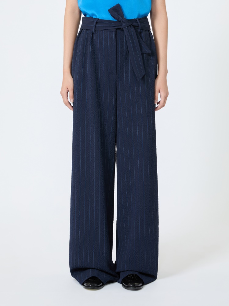 Pinstripe wool seersucker trousers - ULTRAMARINE - 2