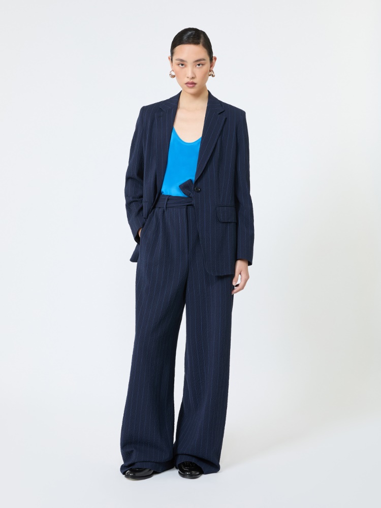 Pinstripe wool seersucker trousers - ULTRAMARINE