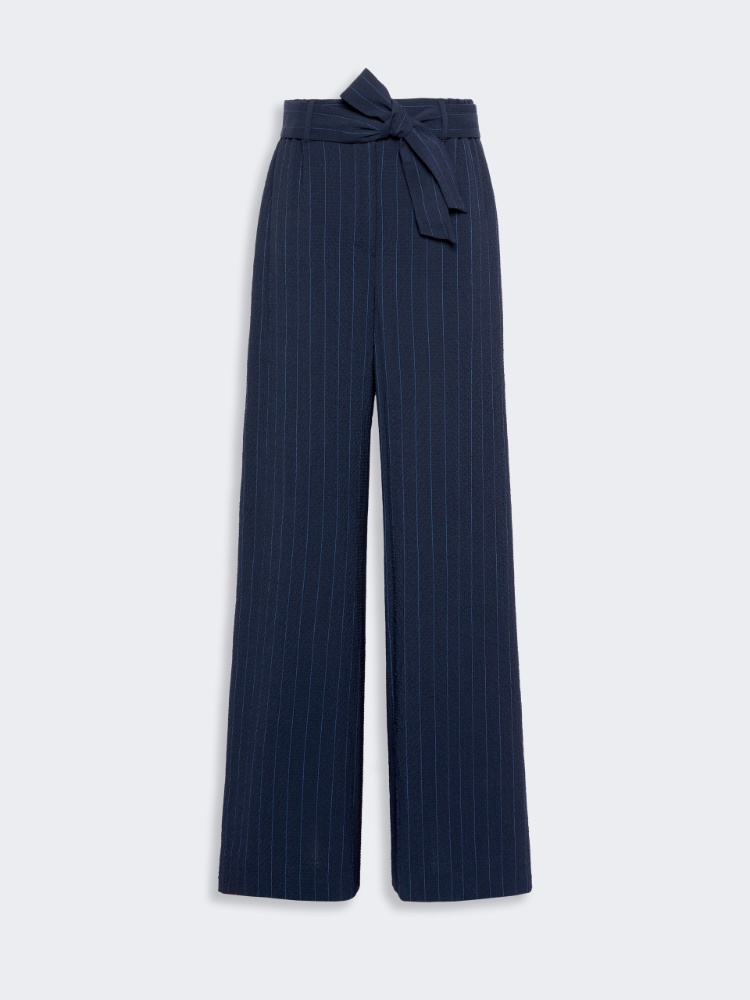 Pinstripe wool seersucker trousers - ULTRAMARINE