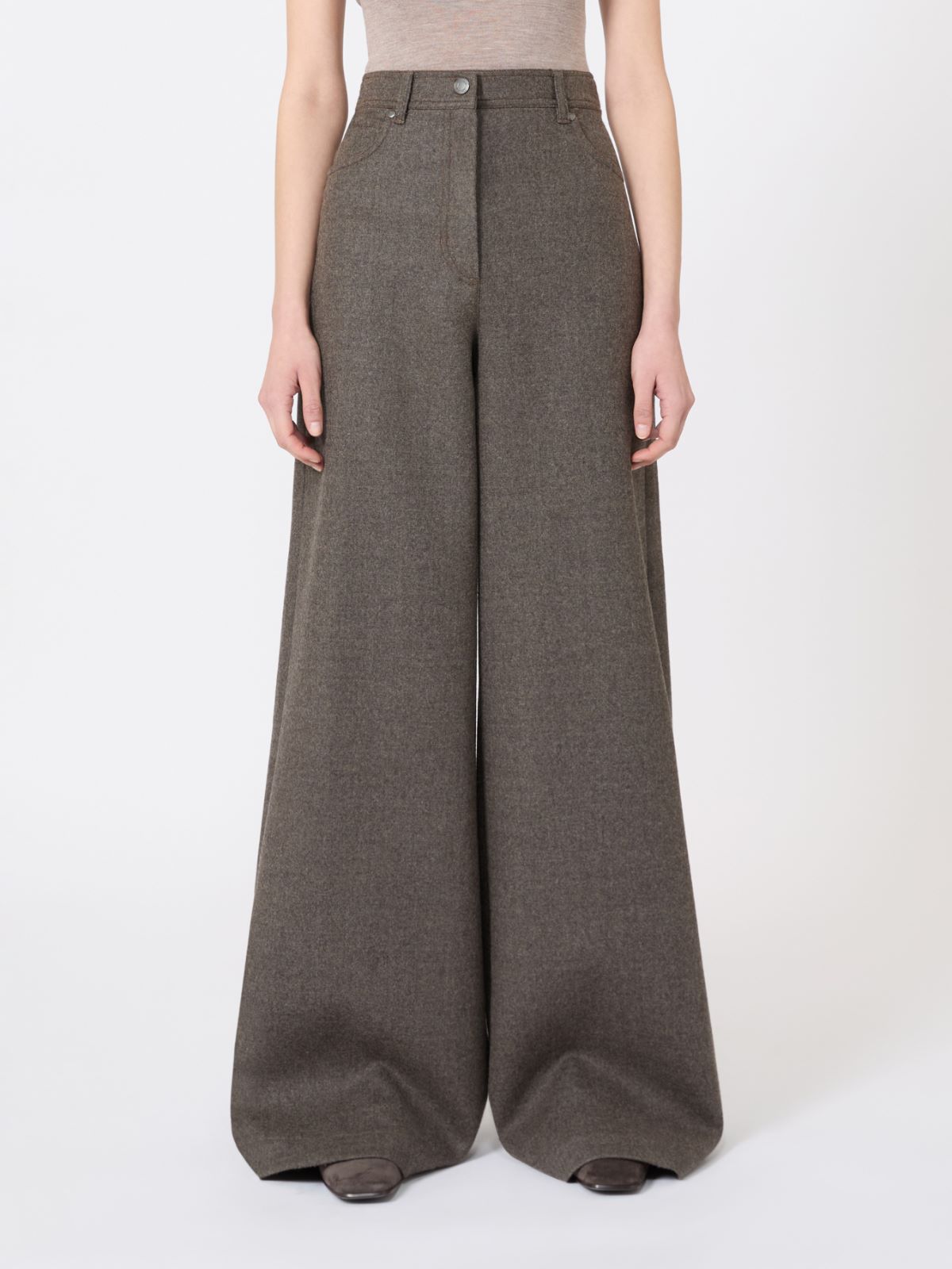 Szerokie spodnie z filcowanej wełny - BRĄZOWO-SZARY - Max Mara - 2