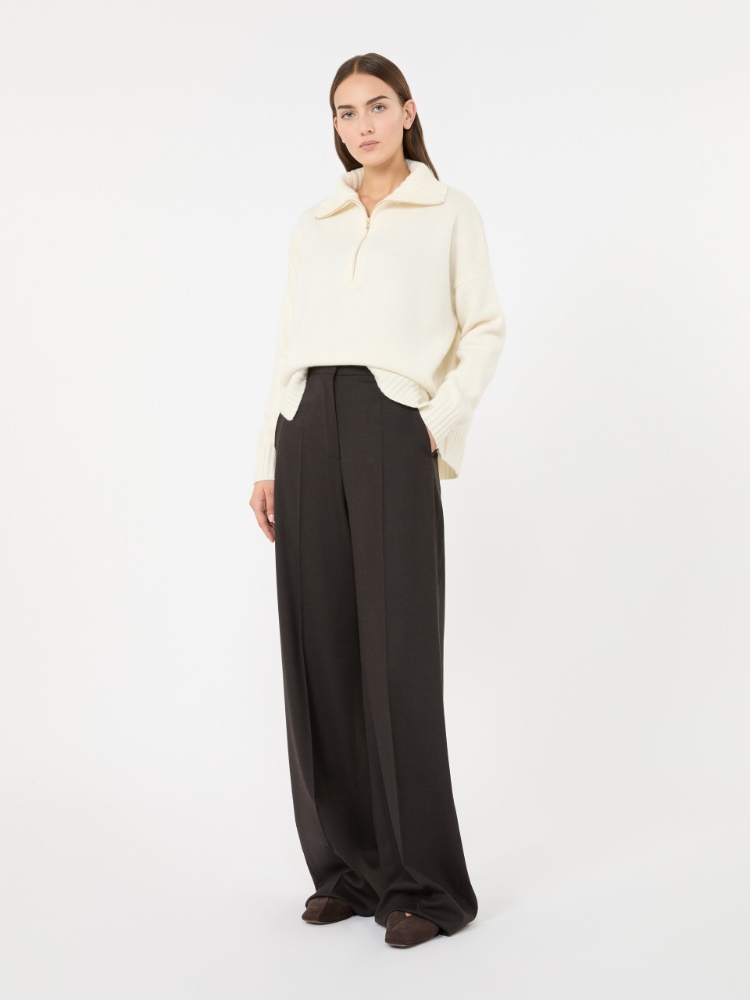 High-waisted wool trousers - DARK BROWN