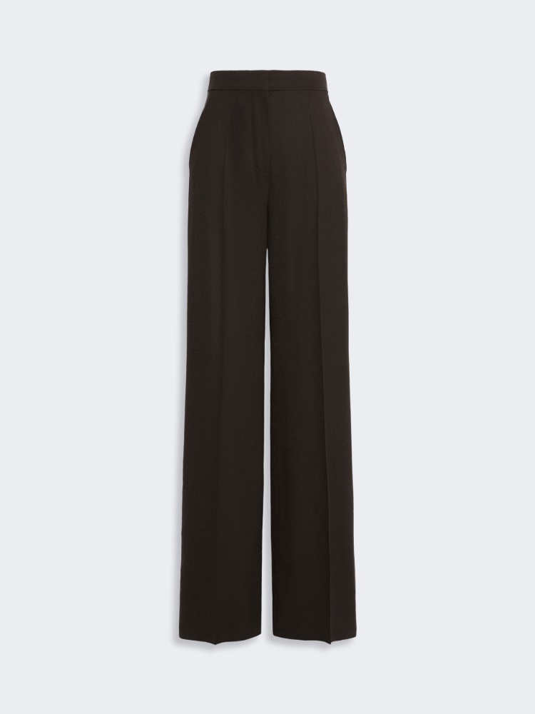 High-waisted wool trousers - DARK BROWN