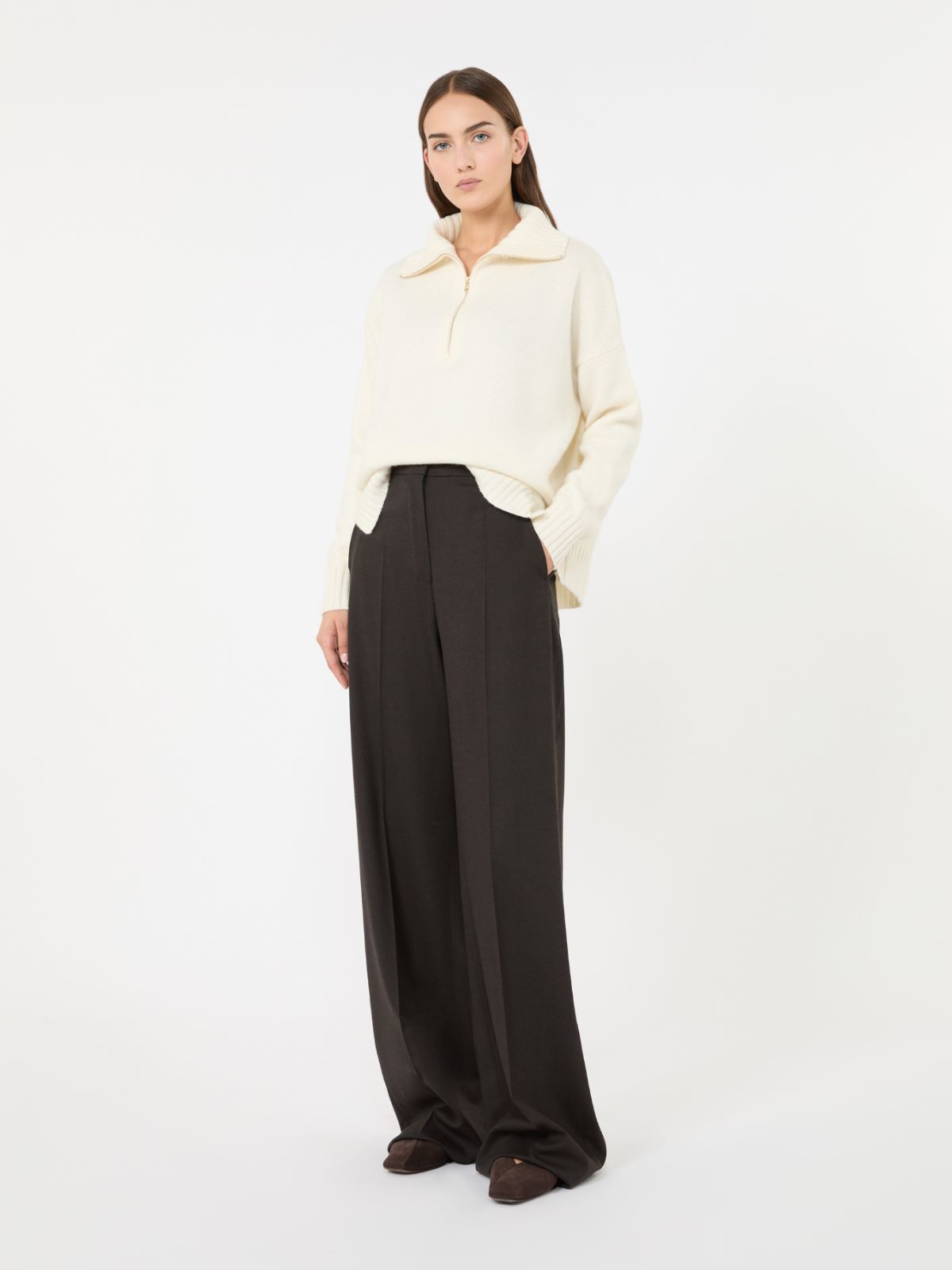 High-waisted wool trousers - DARK BROWN - Max Mara