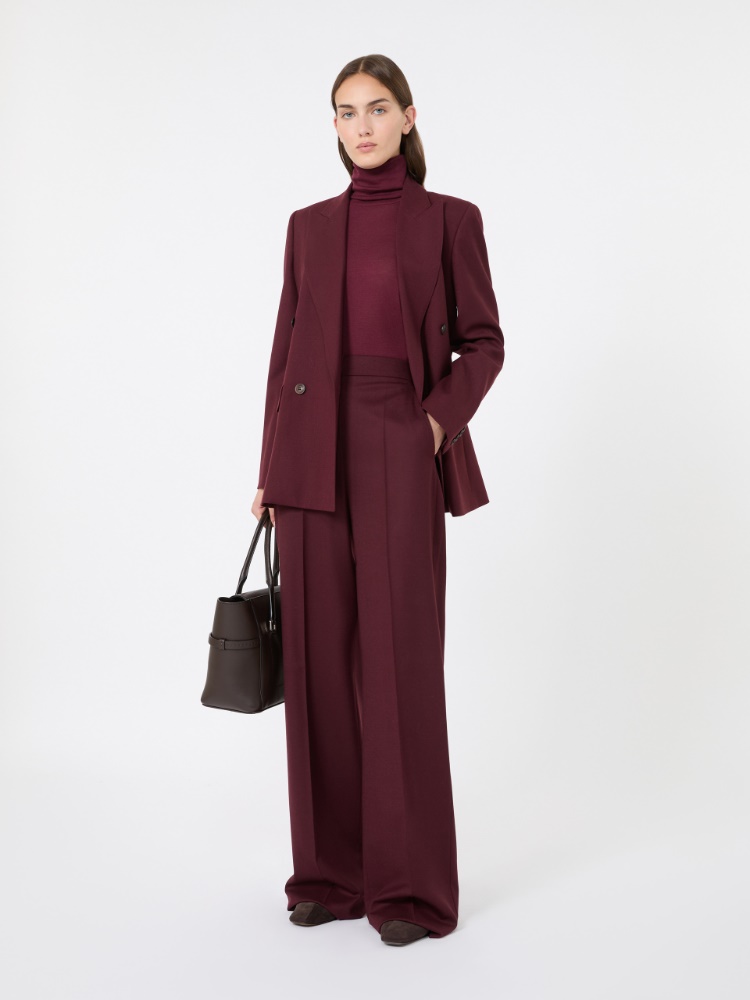 High-waisted wool trousers - WINE-COLOURED