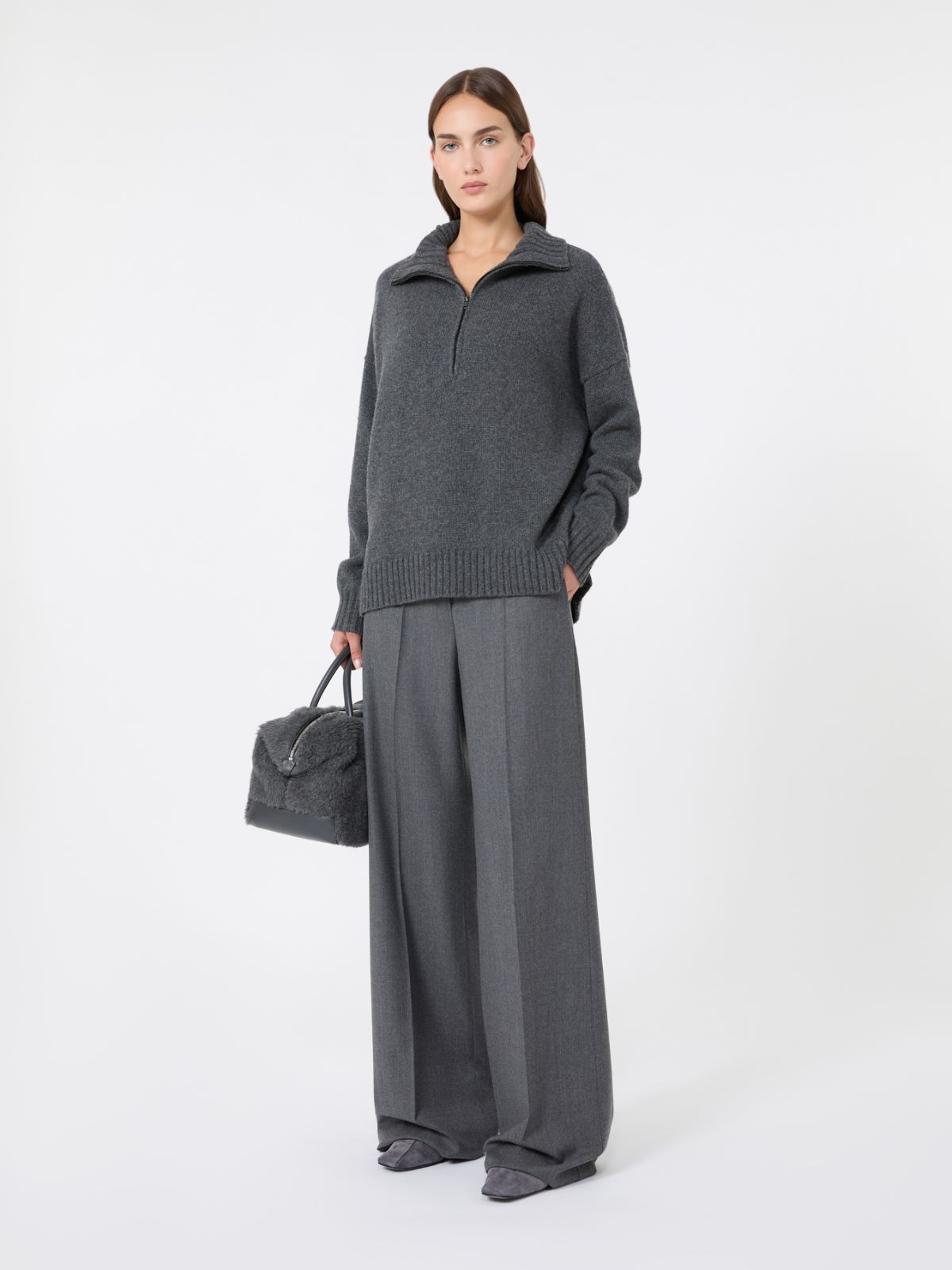 High-waisted wool trousers - MEDIUM GREY