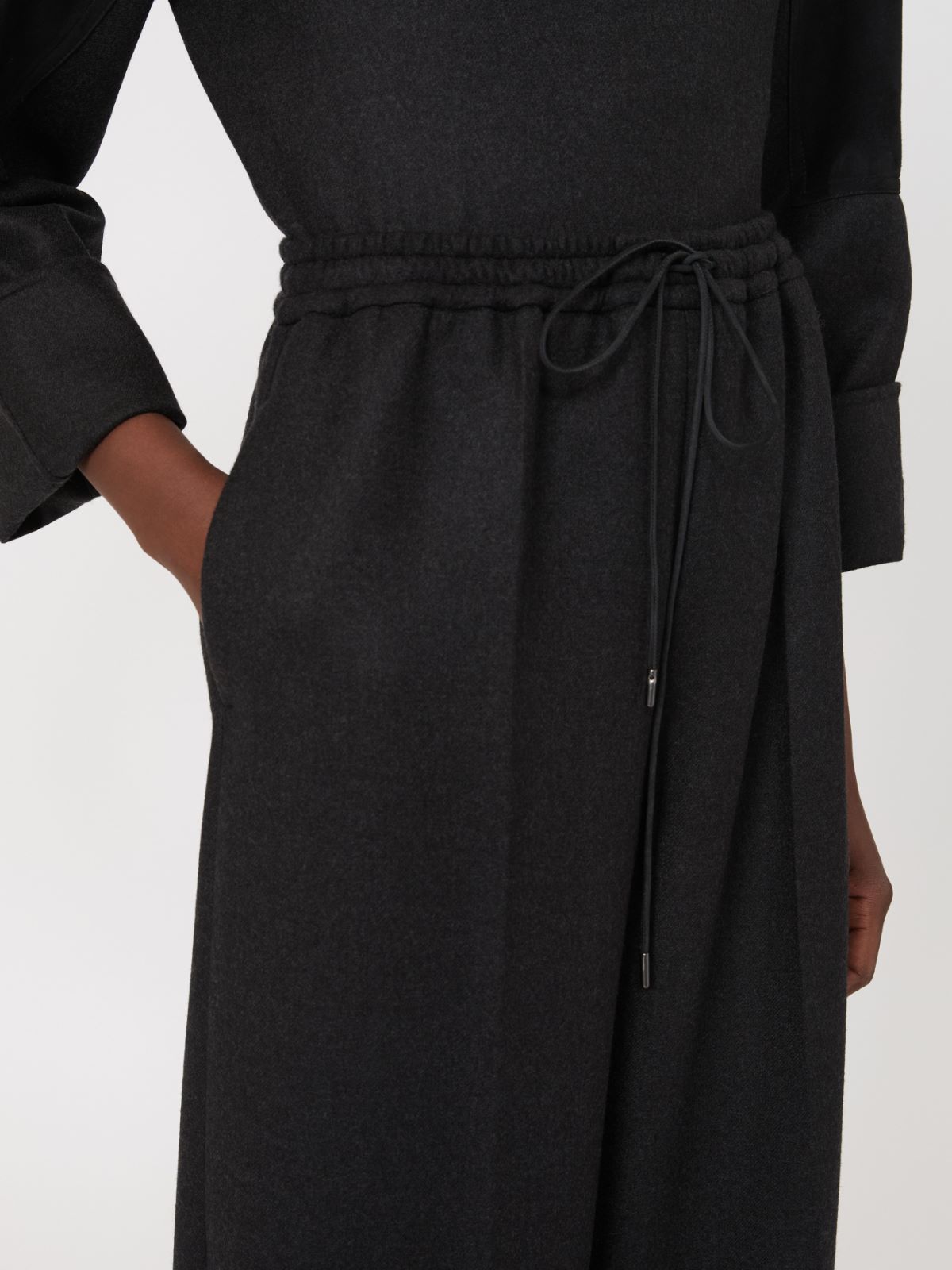 Wool flannel wide-leg trousers - DARK GREY - Max Mara - 4