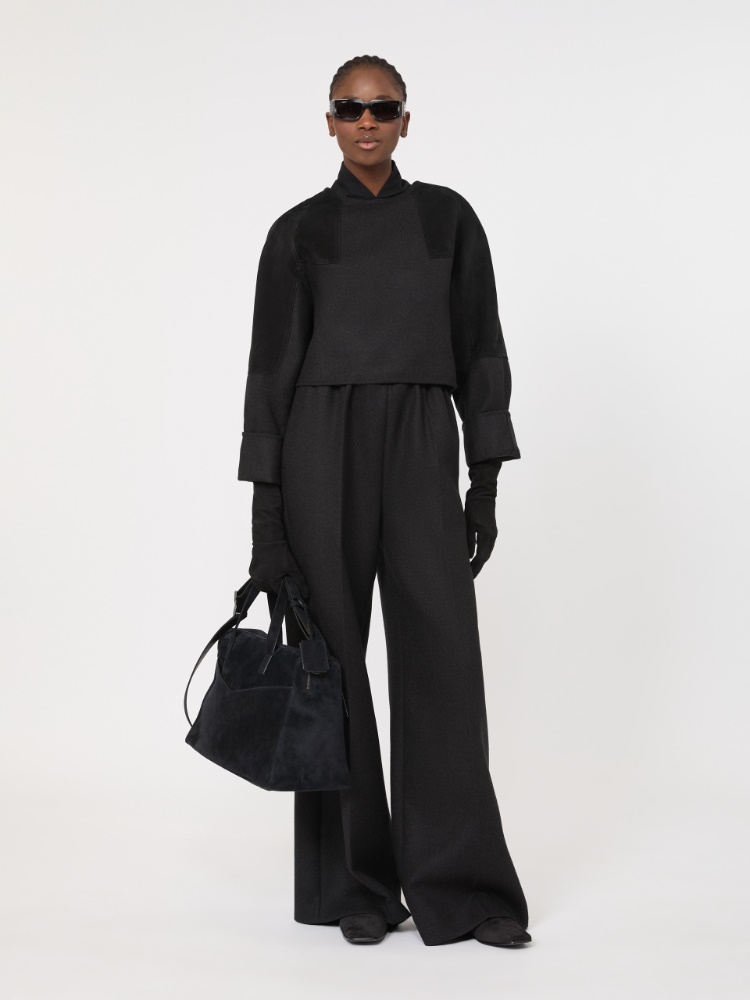 Wool flannel wide-leg trousers - DARK GREY