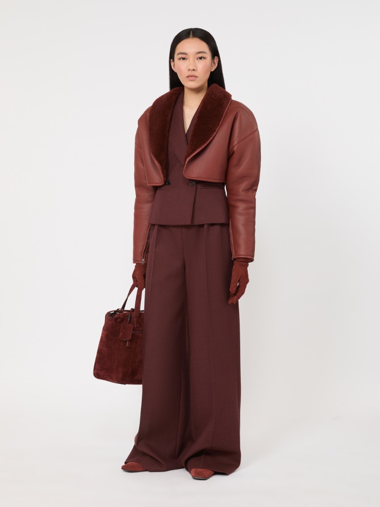 Denim-effect wool wide-leg trousers - RUST