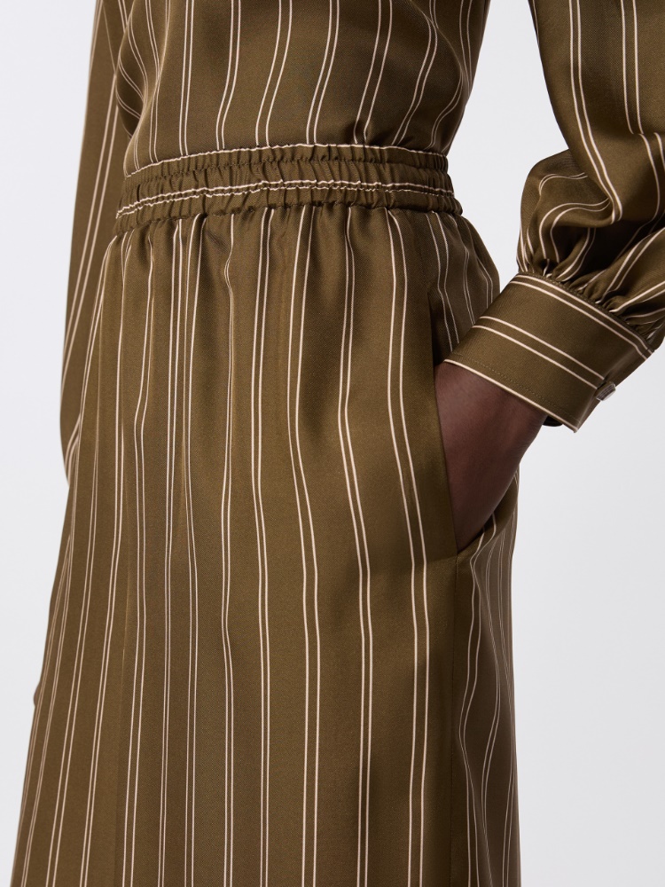 Pantalone morbido in seta stampata - VERDE KAKI - 4