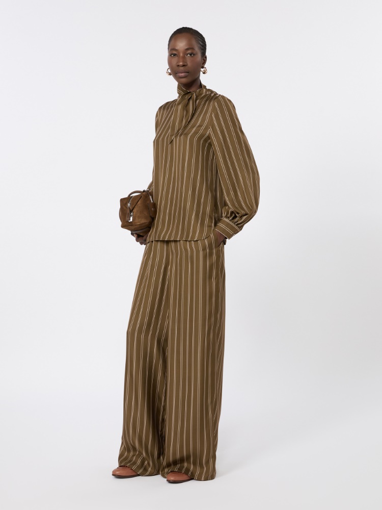 Pantalone morbido in seta stampata + VERDE KAKI - Max Mara