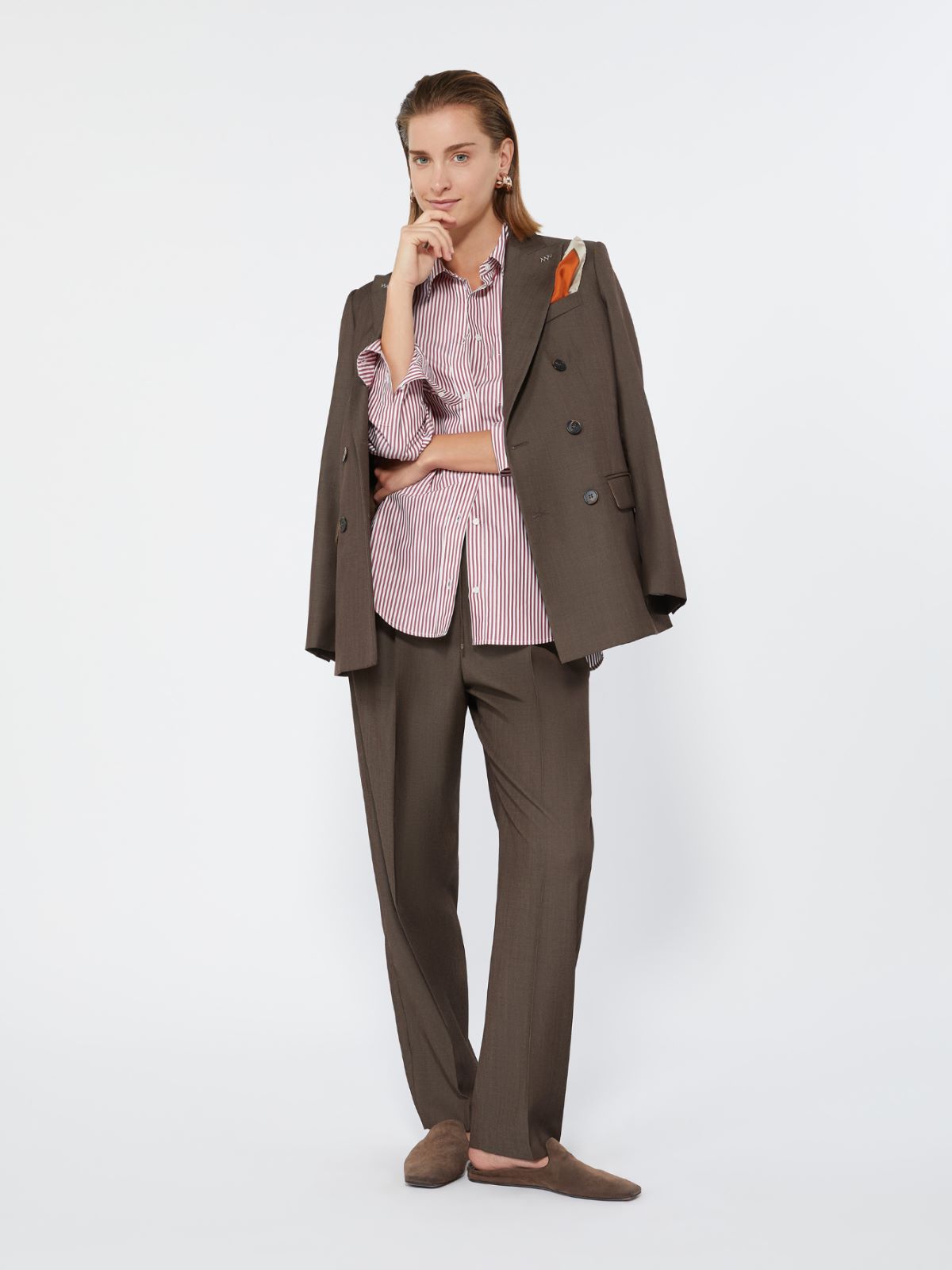 Wool gabardine drawstring trousers - TOBACCO