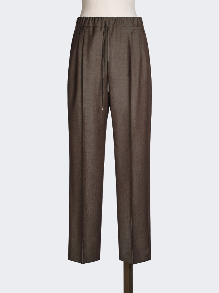 Wool gabardine drawstring trousers - TOBACCO