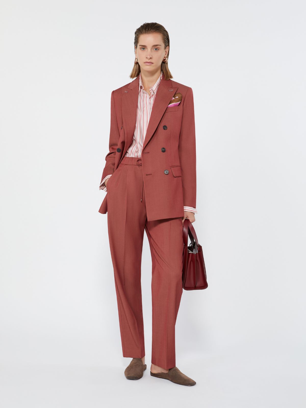Wool gabardine drawstring trousers - RED