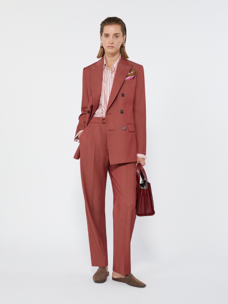 Wool gabardine drawstring trousers - RED