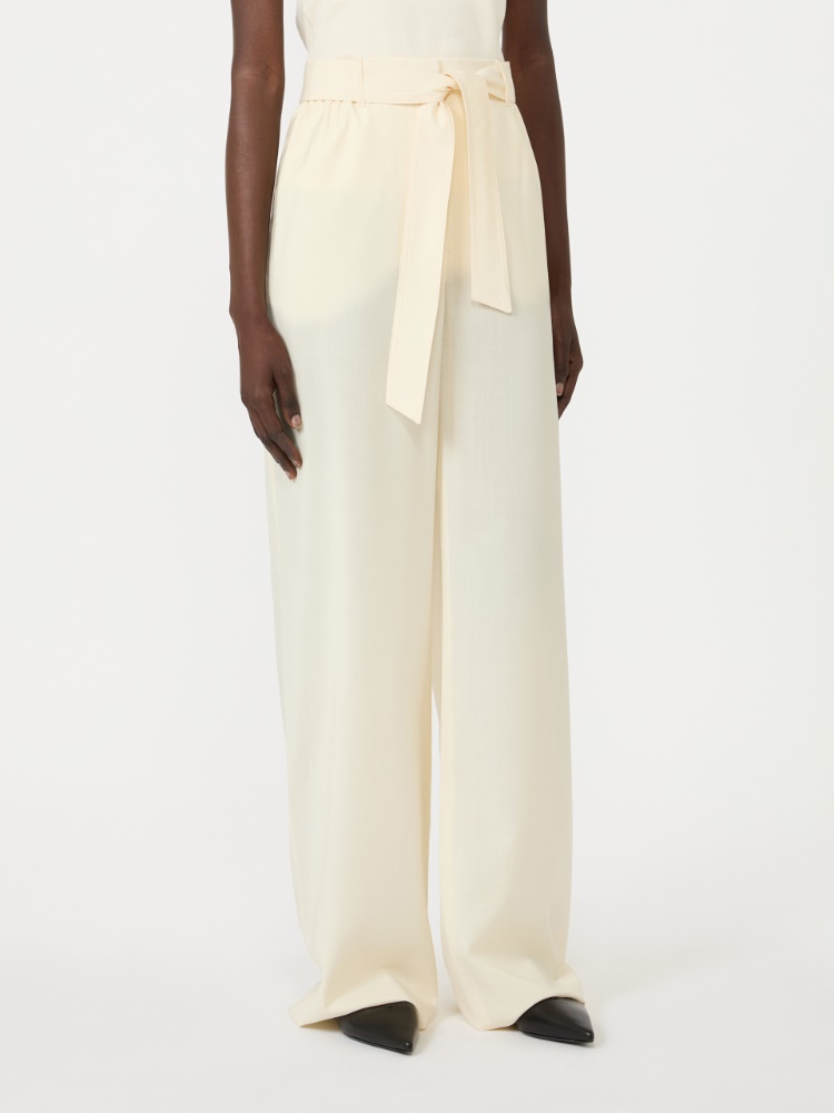 Wool trousers with belt - IVORY - 2