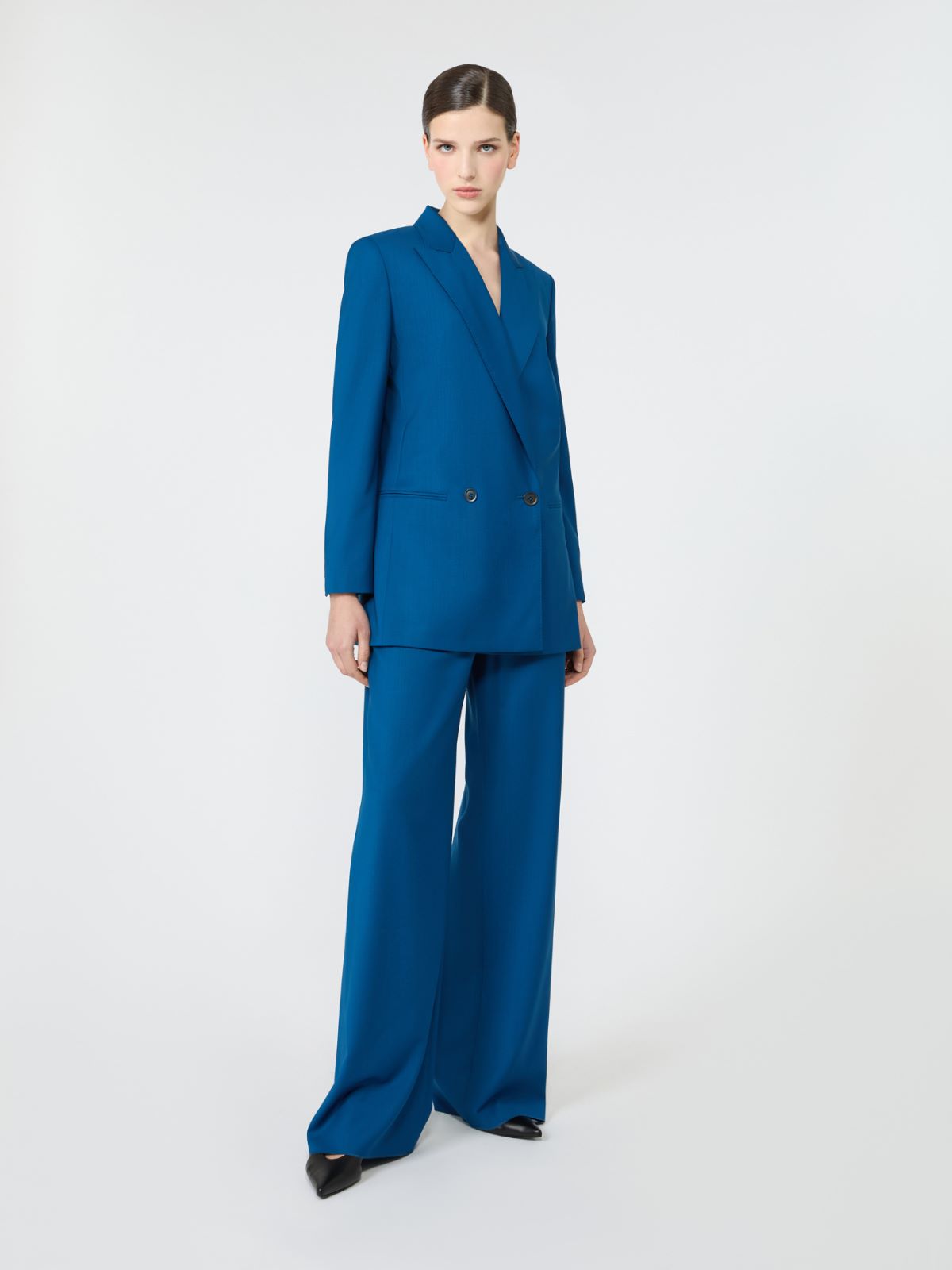 Wool trousers with belt - NAVY