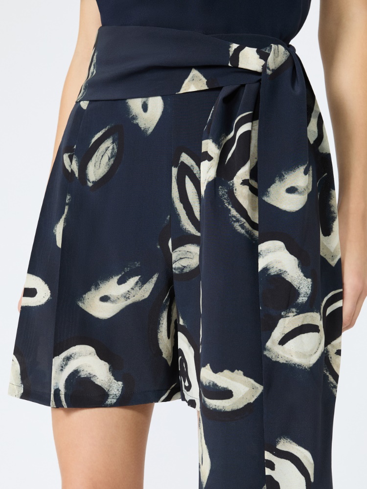 Printed silk crepe de chine shorts - ULTRAMARINE - 4