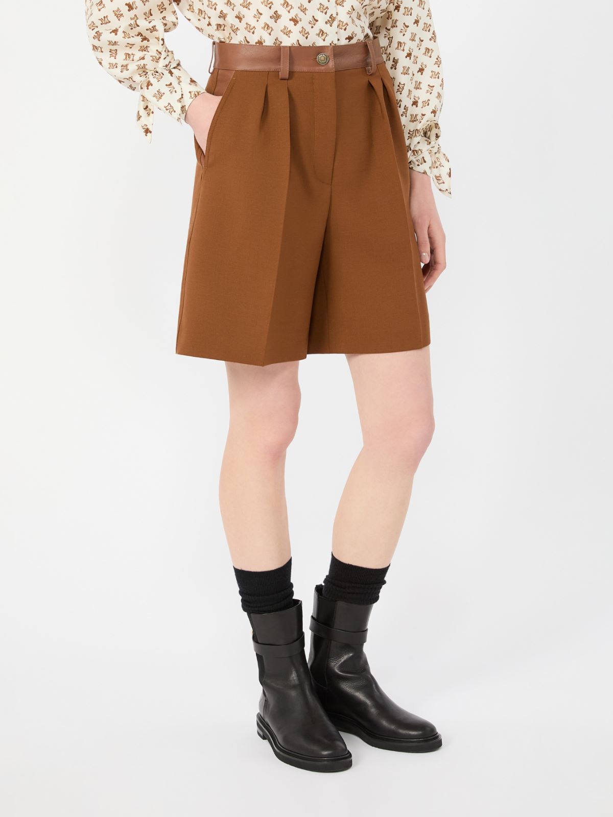 Woollen cloth Bermuda shorts - TOBACCO - Max Mara - 2