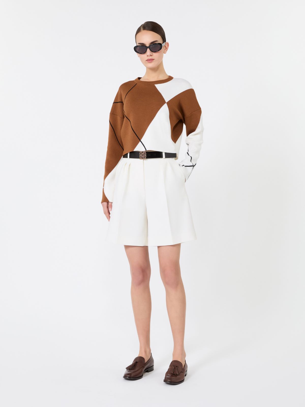 Double woollen cloth Bermuda shorts - WHITE - Max Mara
