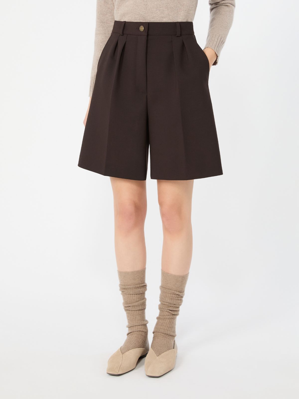 Double woollen cloth Bermuda shorts - DARK BROWN - Max Mara - 2