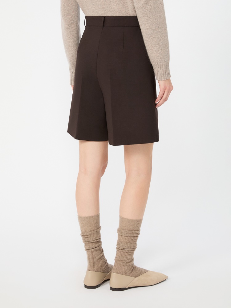 Double woollen cloth Bermuda shorts - DARK BROWN - Max Mara - 3
