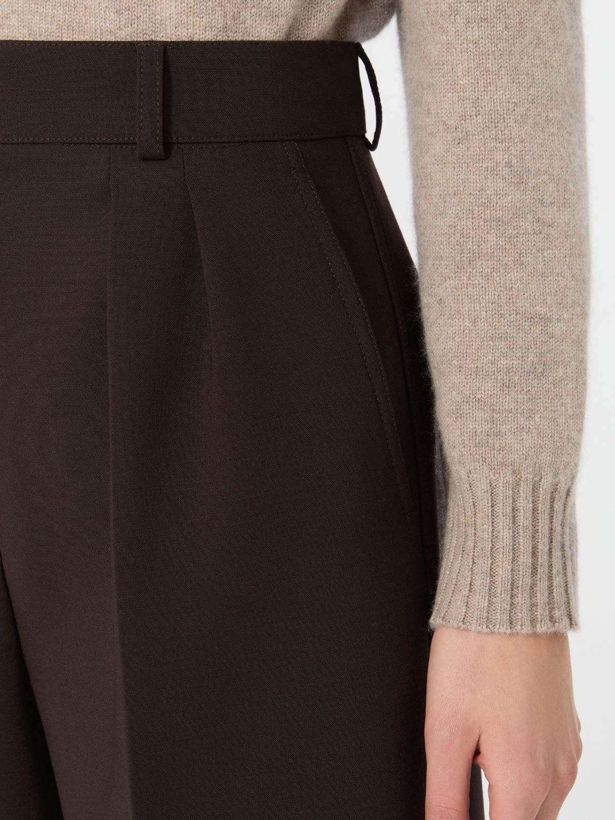 Double woollen cloth Bermuda shorts - DARK BROWN - Max Mara - 4