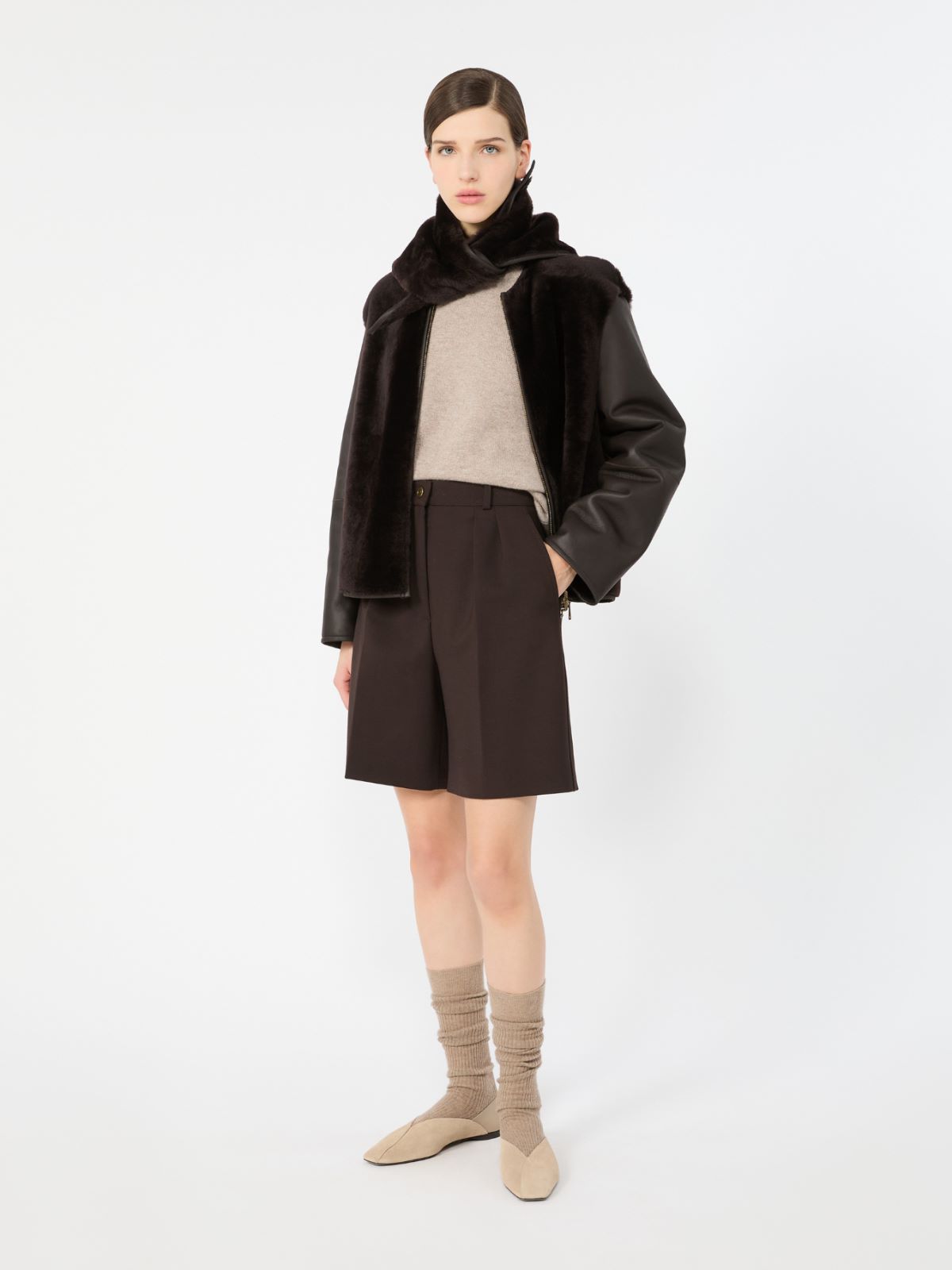 Double woollen cloth Bermuda shorts - DARK BROWN