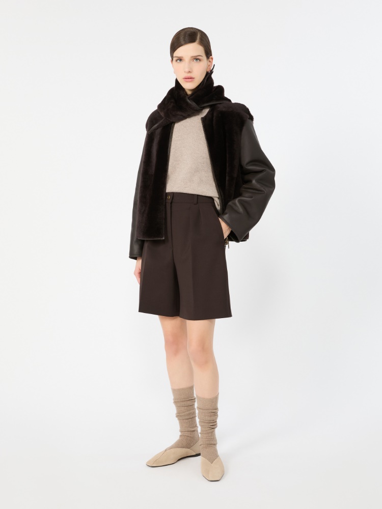 Double woollen cloth Bermuda shorts - DARK BROWN