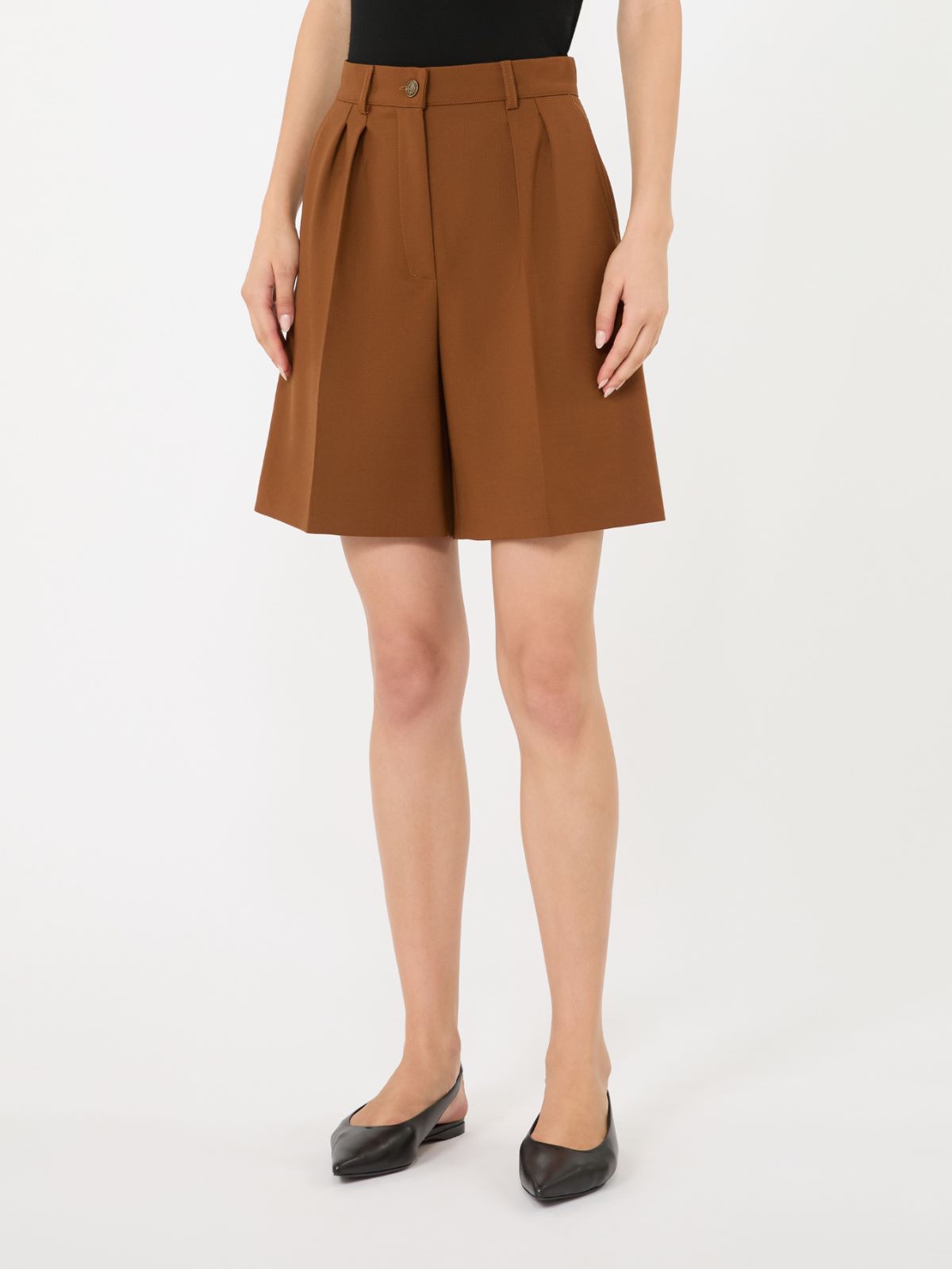 Double woollen cloth Bermuda shorts - TOBACCO - Max Mara - 2