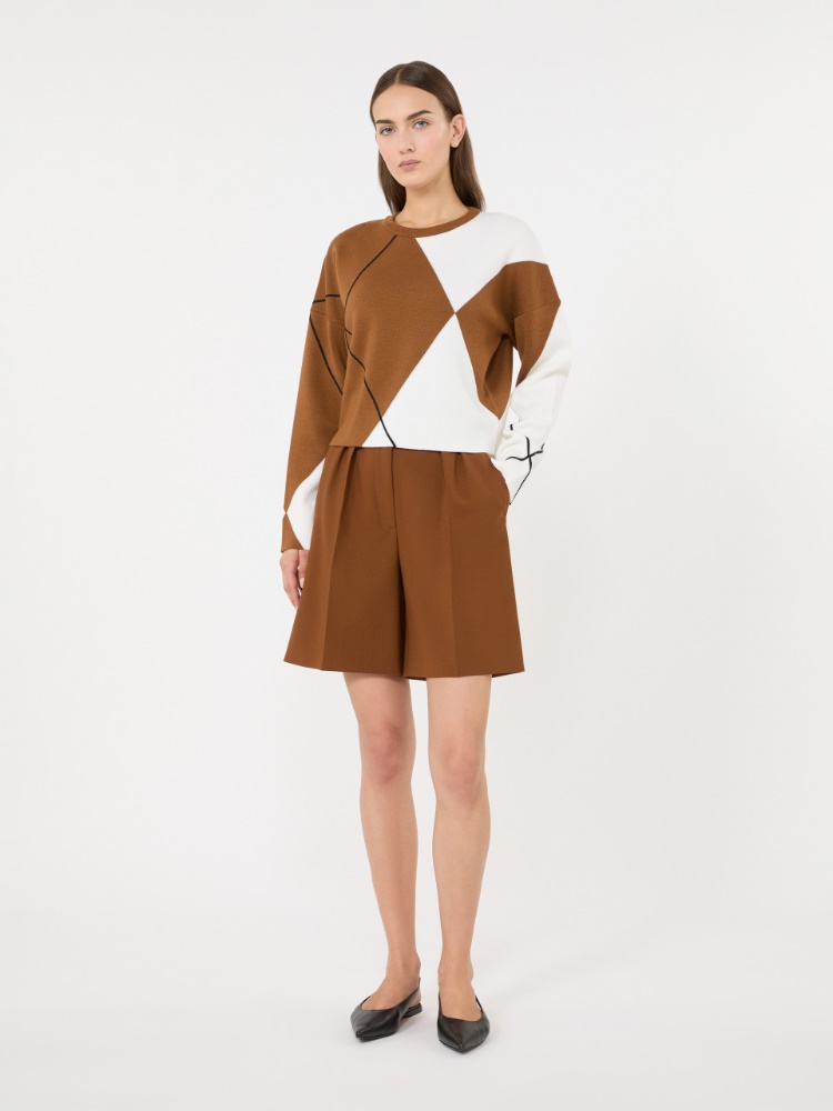 Double woollen cloth Bermuda shorts - TOBACCO