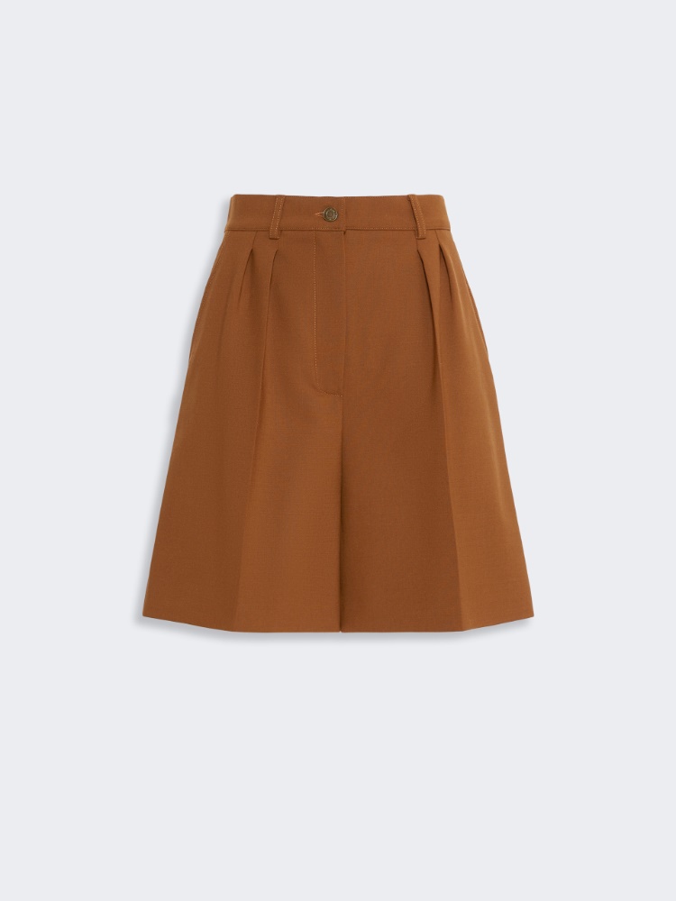 Double woollen cloth Bermuda shorts - TOBACCO