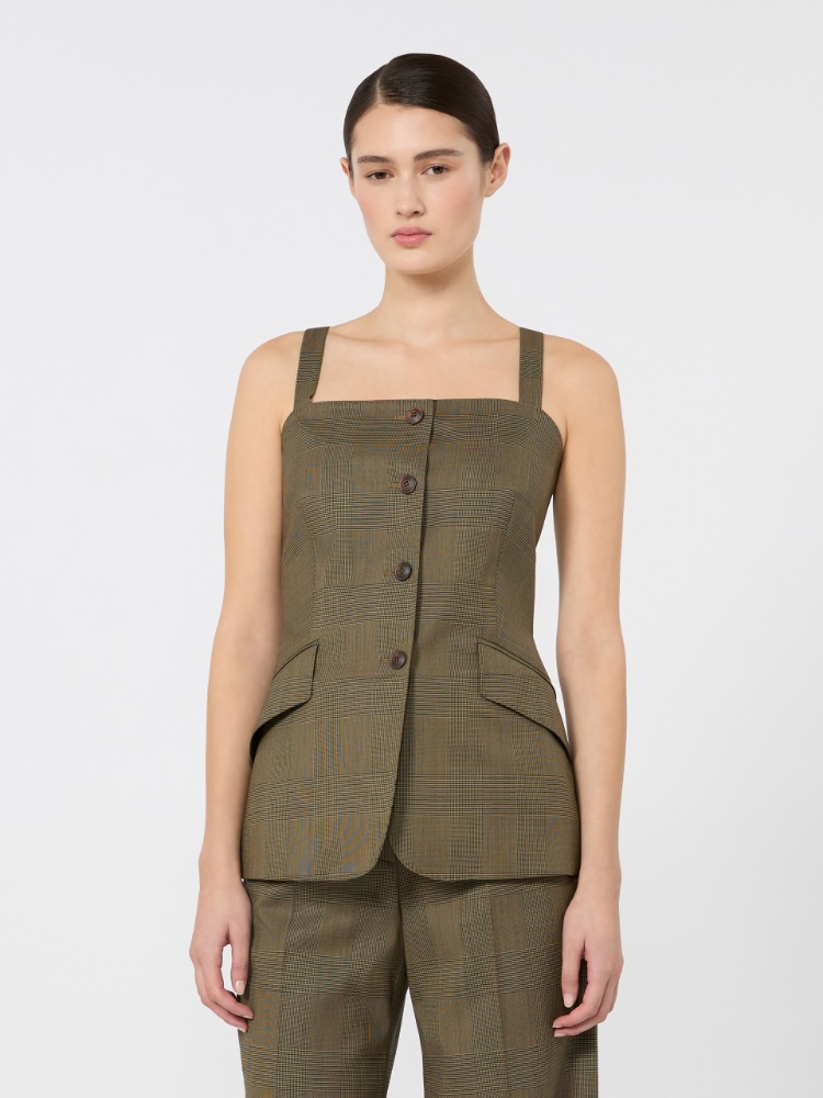 Glen plaid wool gilet - KAKI - 2