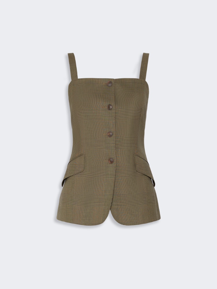Glen plaid wool gilet - KAKI