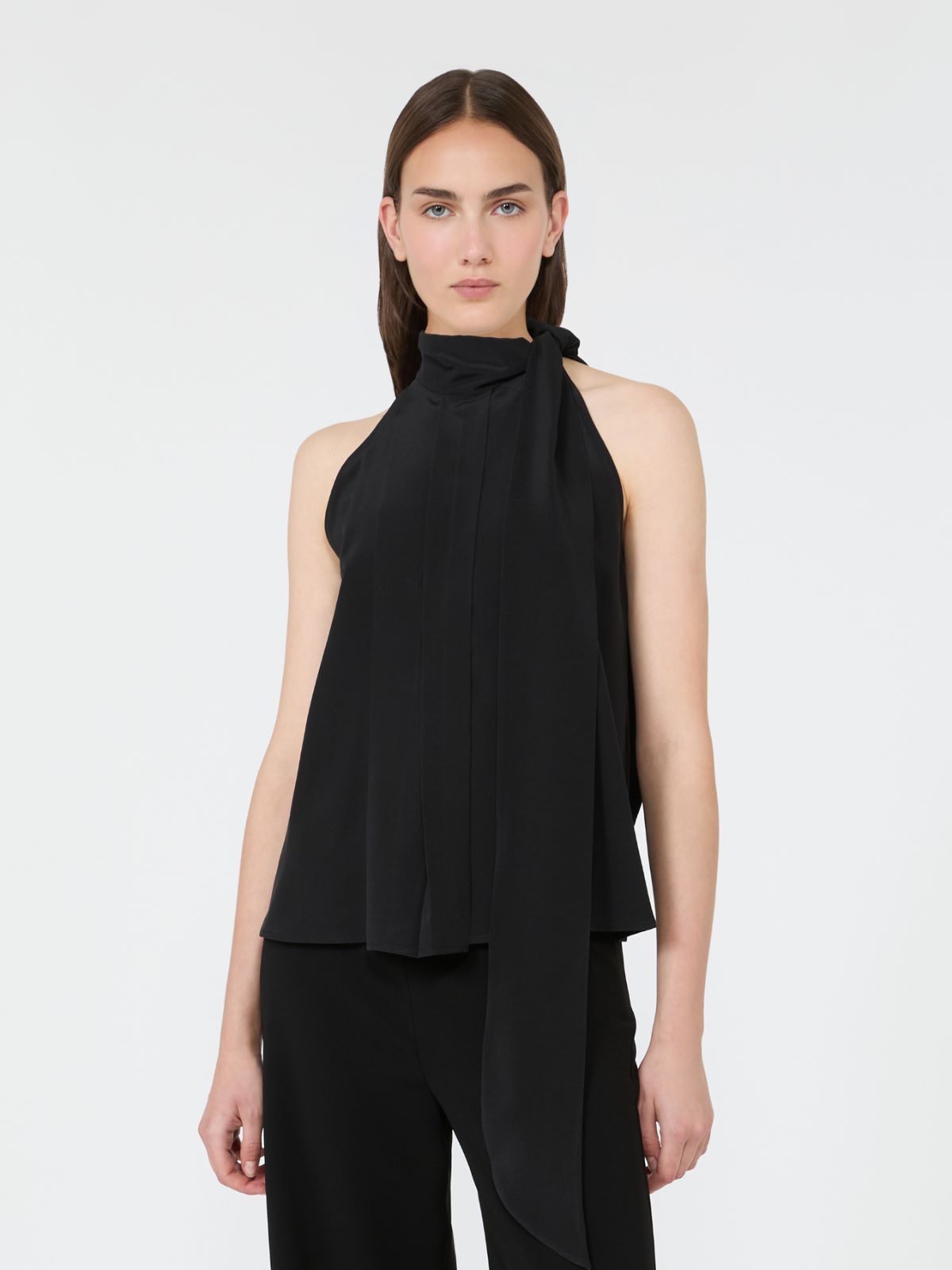 Sleeveless crepe de chine top - BLACK - Max Mara - 2