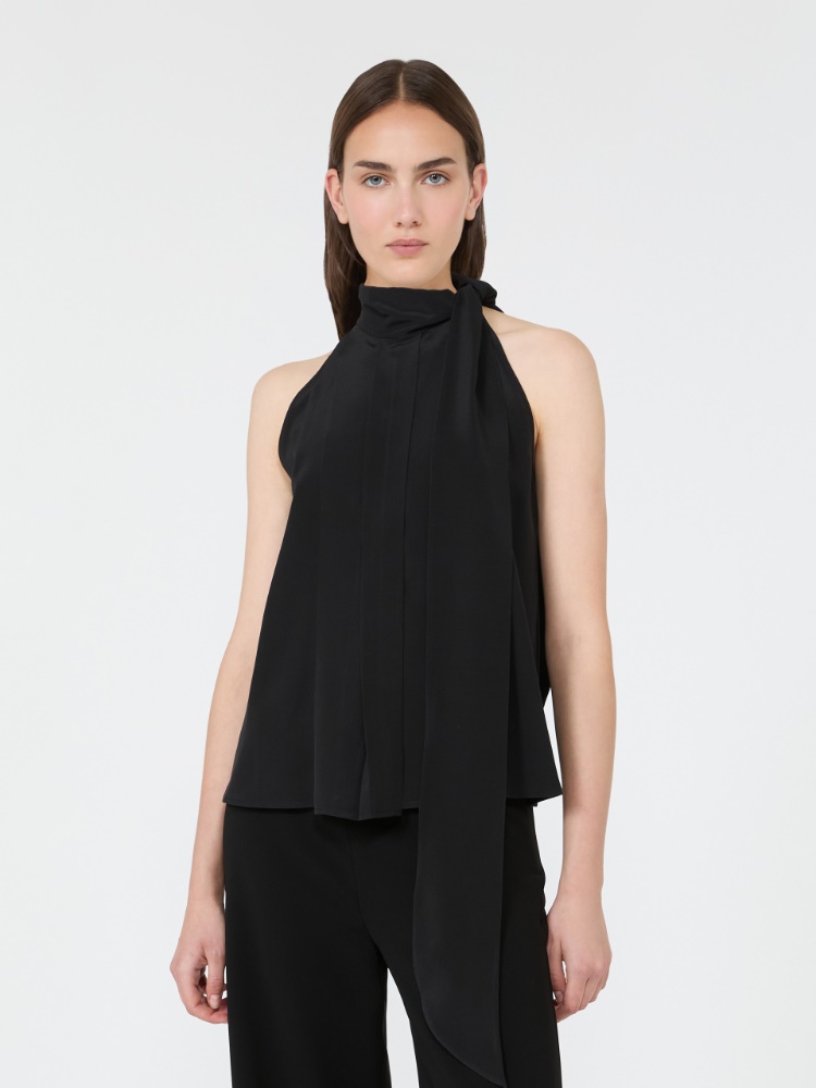 Sleeveless crepe de chine top - BLACK - Max Mara - 2