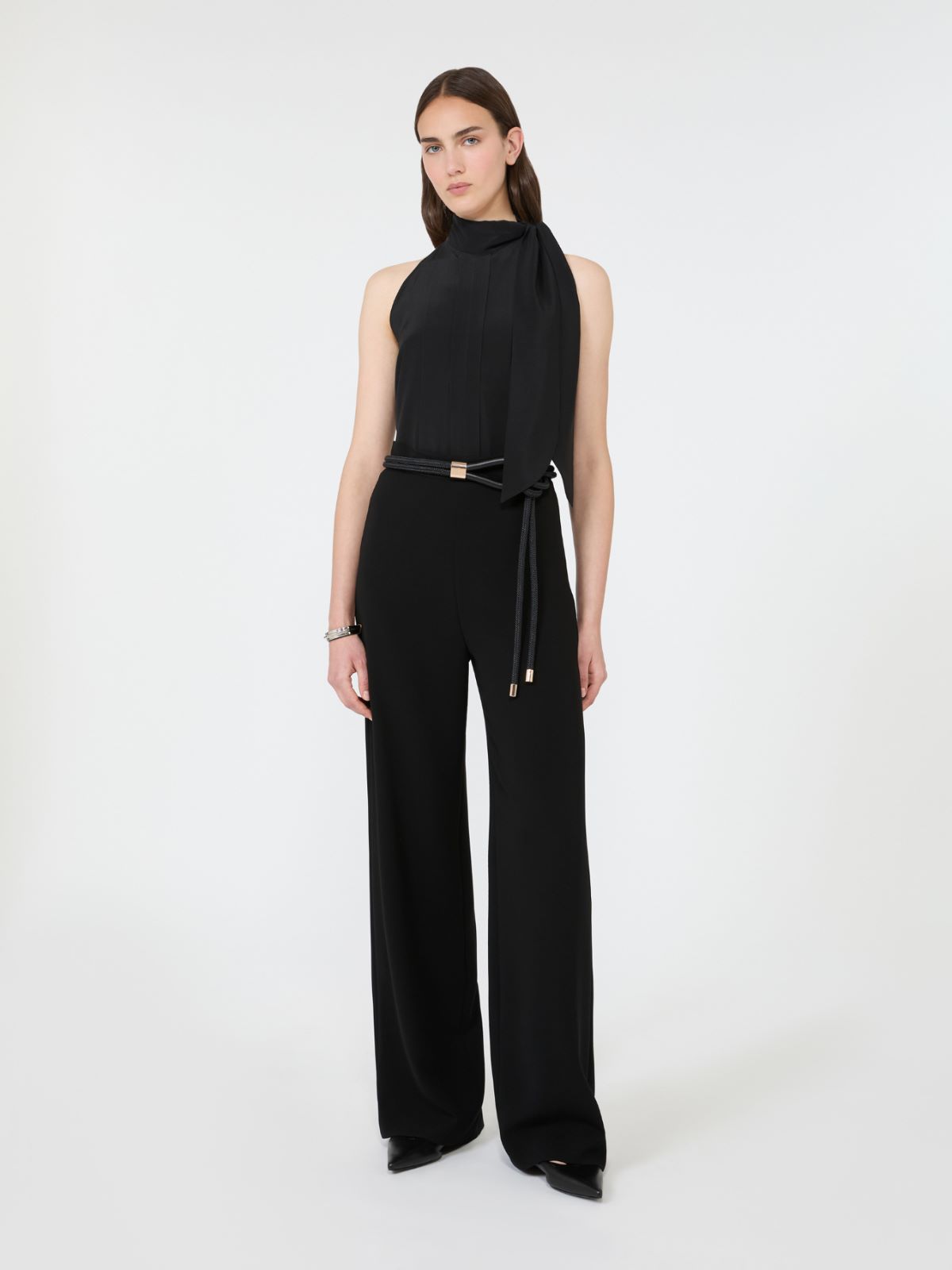 Sleeveless crepe de chine top - BLACK