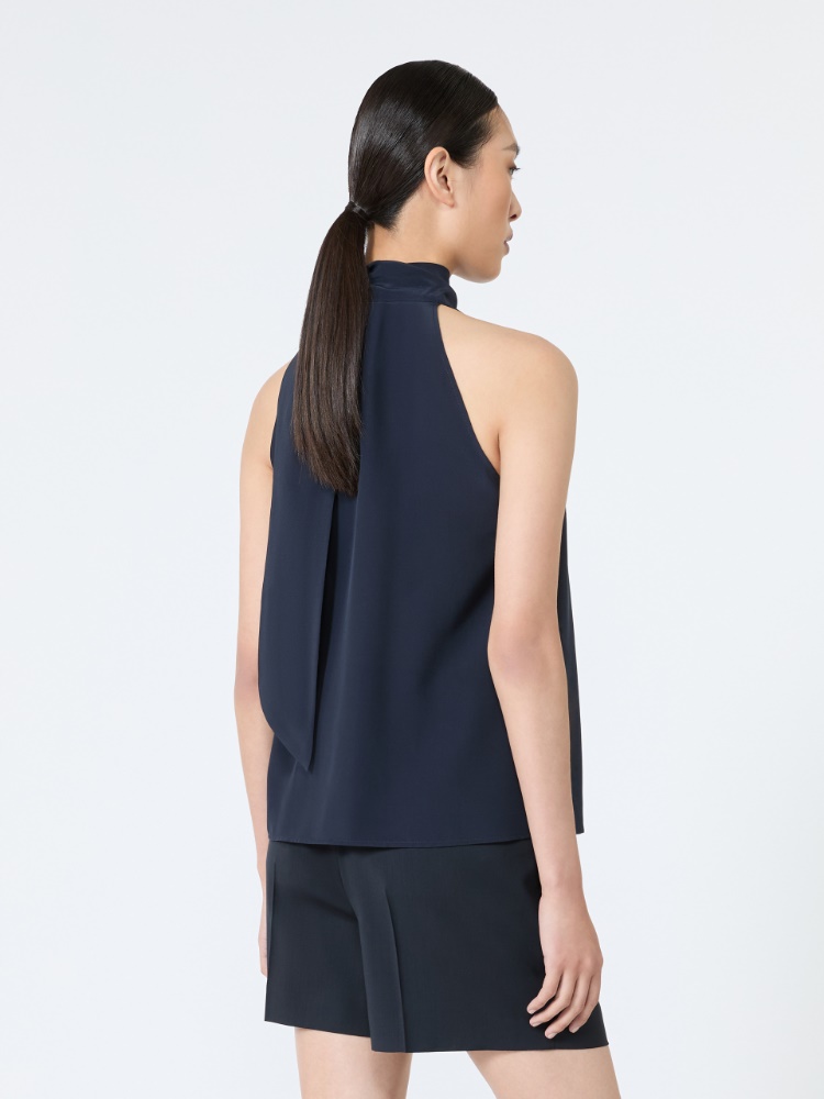Sleeveless crepe de chine top - ULTRAMARINE - 3