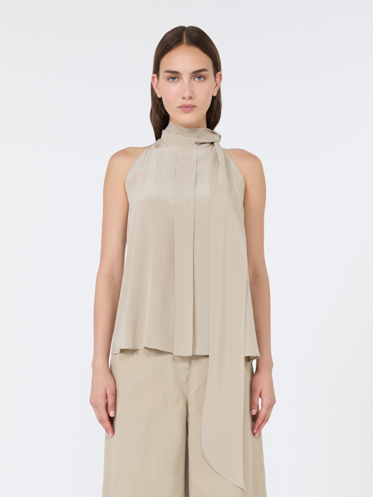 Sleeveless crepe de chine top - STONE - 2
