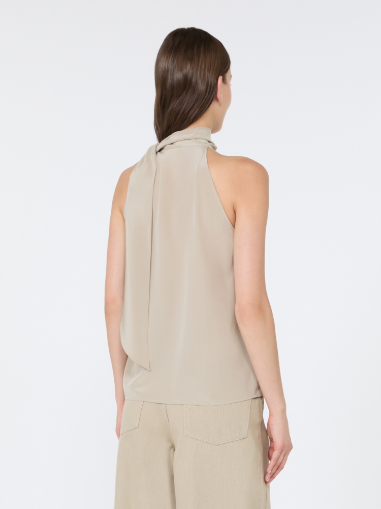 Sleeveless crepe de chine top - STONE - 3