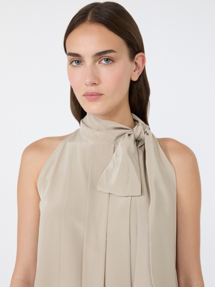 Sleeveless crepe de chine top - STONE - 4