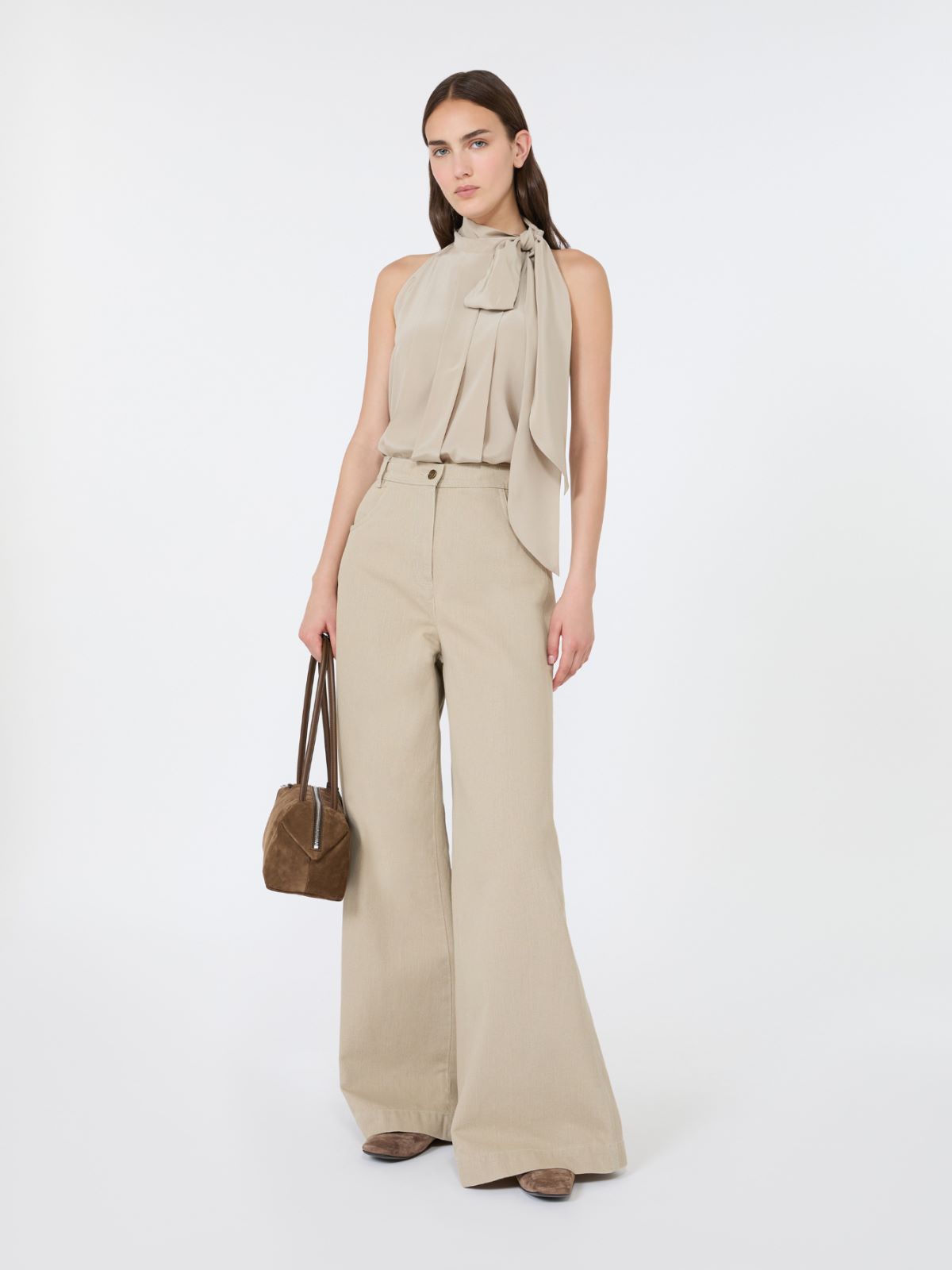 Sleeveless crepe de chine top - STONE