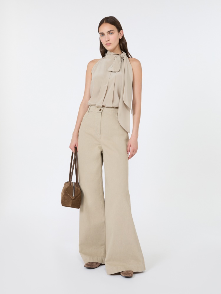Sleeveless crepe de chine top - STONE - 1