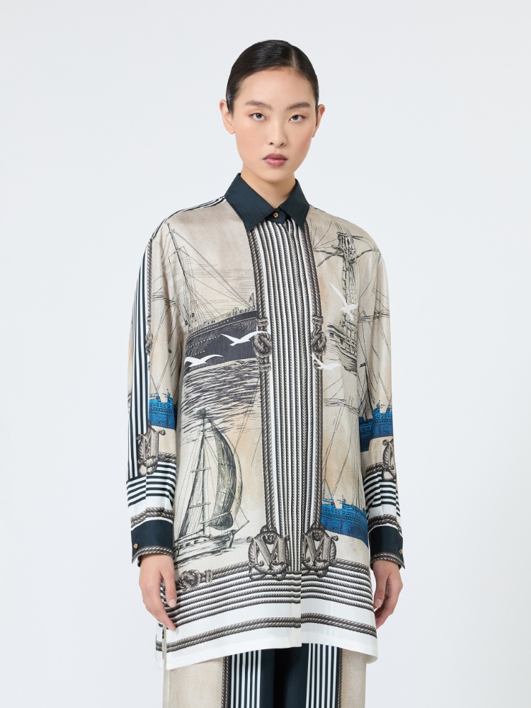 Oversized printed silk shirt - STONE - 2