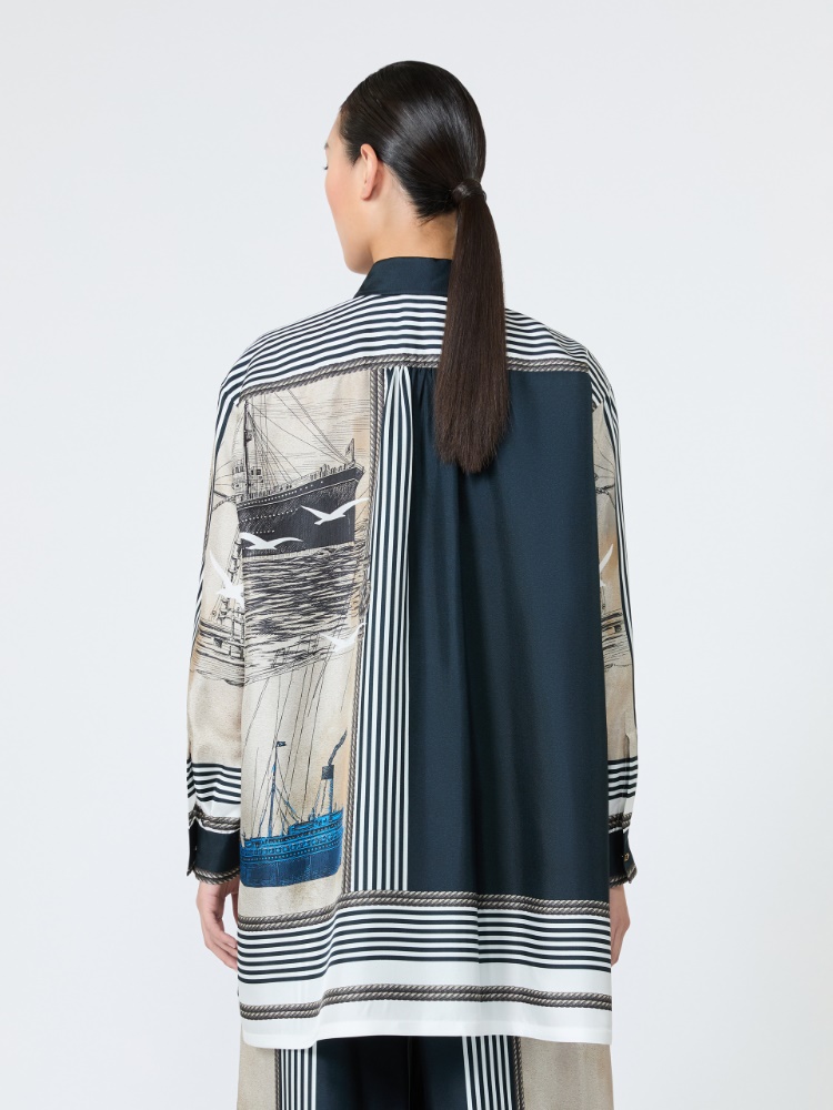Oversized printed silk shirt - STONE - 3