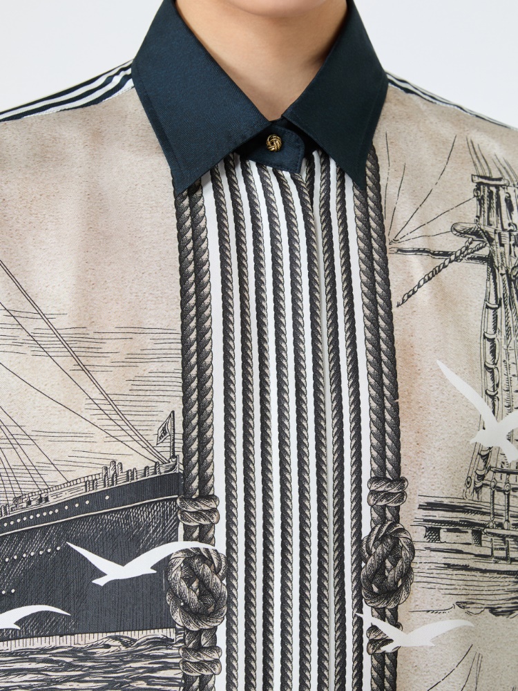Oversized printed silk shirt - STONE - 4