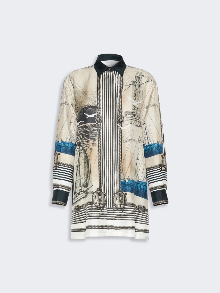 Oversized printed silk shirt - STONE - 5
